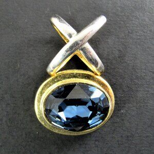 SILVER & GOLD TONE PENDANT BLUE CABOCHON (BR31) #2